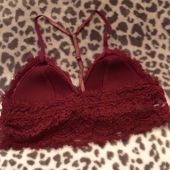 Aerie Floral Lace Bra Bralette in Maroon Size Small - Picture 5 of 10